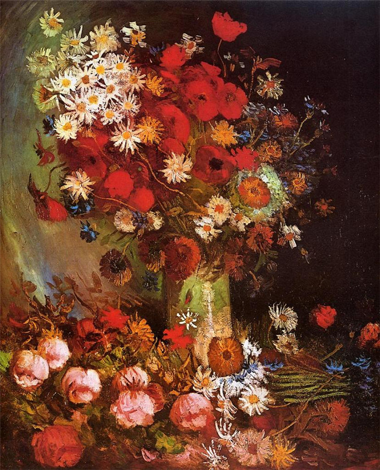 Still Life With Meadow Flowers And Roses